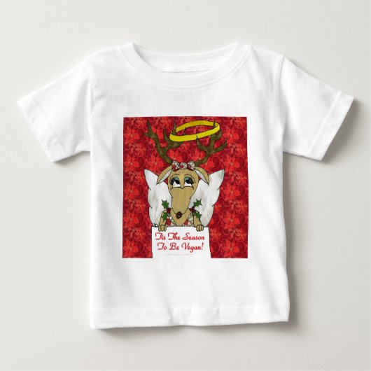 トナカイがビーガンギフトアパレルになる季節 ベビーTシャツ (正面)
