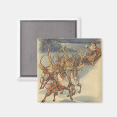 トナカイが付いているヴィンテージのクリスマスのサンタクロースのそり マグネット (正面/裏面)