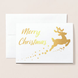 トナカイが付いている金クリスマスツリー 箔カード