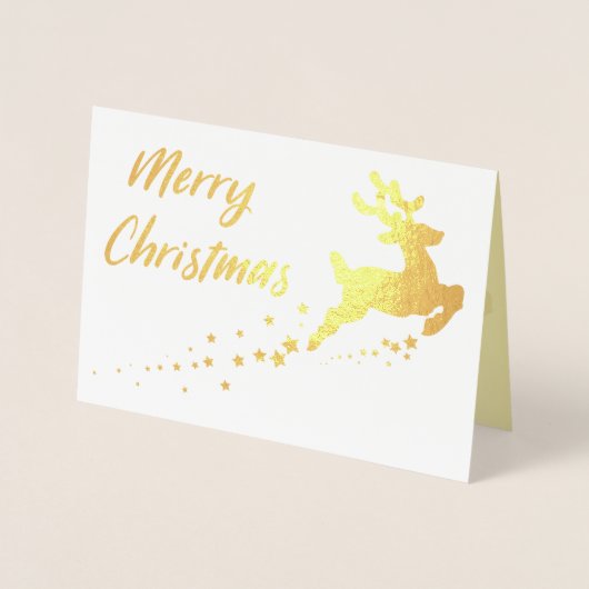 トナカイが付いている金クリスマスツリー 箔カード (正面)