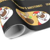 トナカイが付いている黒いサンタ ラッピングペーパー (ロールコーナー)