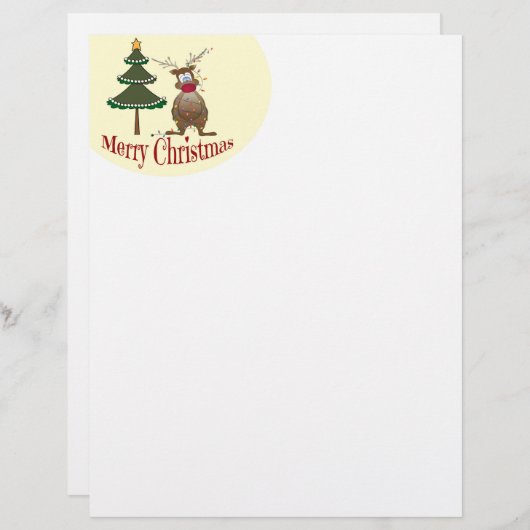 トナカイが光に絡むクリスマスレター紙 (正面/裏面)