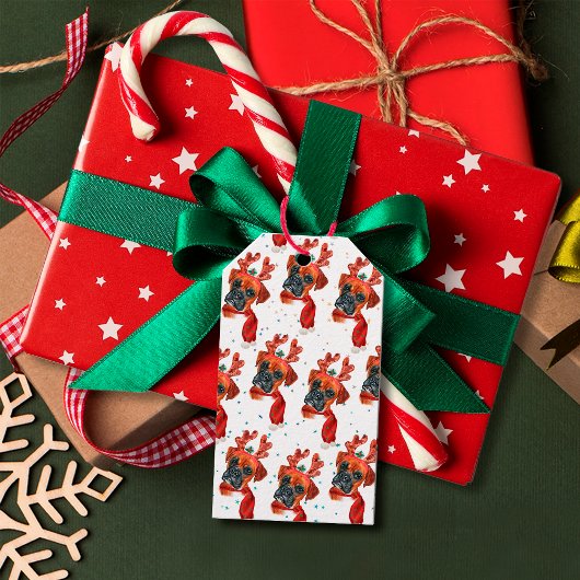 トナカイが咲く可愛いボクサー〔雄ジカの〕枝角クリスマス ギフトタグ