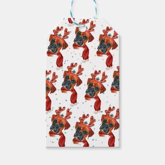 トナカイが咲く可愛いボクサー〔雄ジカの〕枝角クリスマス ギフトタグ (正面)
