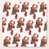 トナカイが咲く可愛いボクサー〔雄ジカの〕枝角クリスマス スクエアペーパーコースター (正面)