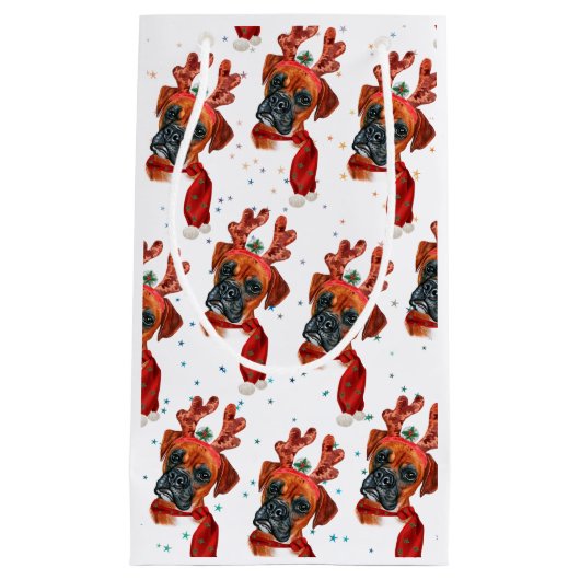 トナカイが咲く可愛いボクサー〔雄ジカの〕枝角クリスマス スモールペーパーバッグ (正面)