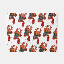 トナカイが咲く可愛いボクサー〔雄ジカの〕枝角クリスマス ドアマット