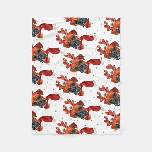 トナカイが咲く可愛いボクサー〔雄ジカの〕枝角クリスマス フリースブランケット (正面)