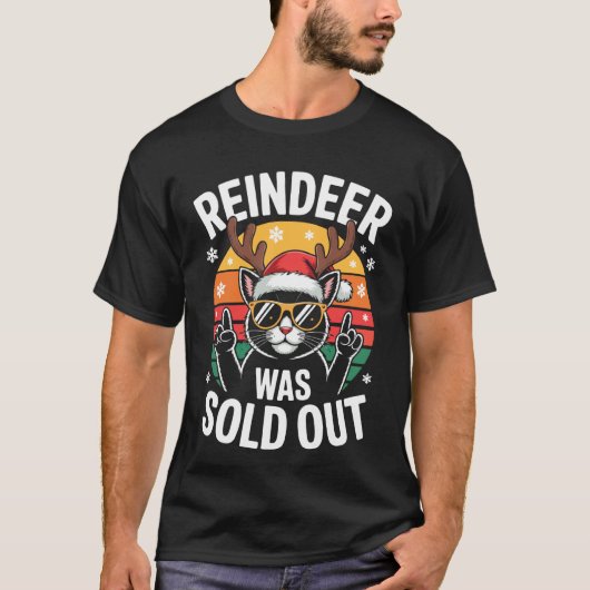 トナカイが売り切れ猫サンタ Tシャツ (正面)