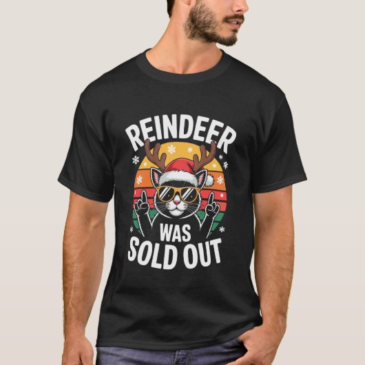 トナカイが売り切れ猫サンタ Tシャツ (正面)