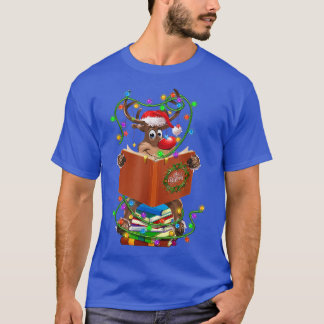 トナカイが本を読む クリスマスライト オーナメント Tシャツ