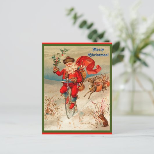 トナカイが追跡するベロシペードのまれなサンタクロース シーズンポストカード (スタンド正面)
