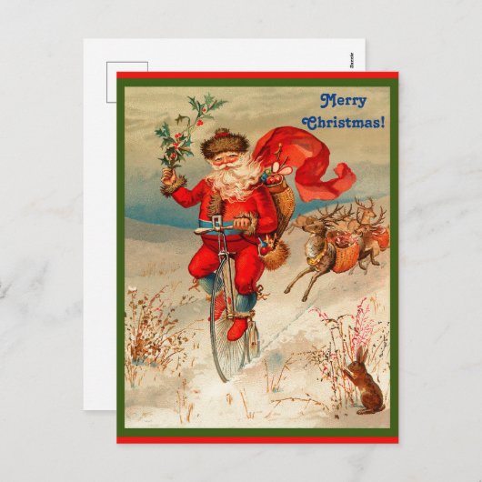 トナカイが追跡するベロシペードのまれなサンタクロース シーズンポストカード (正面/裏面)