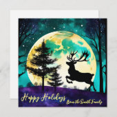 トナカイが飛び跳ねる満月祭り*パーソナライズ* シーズンカード (正面/裏面)