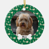 トナカイそりカスタムペット子犬の写真 セラミックオーナメント (正面)