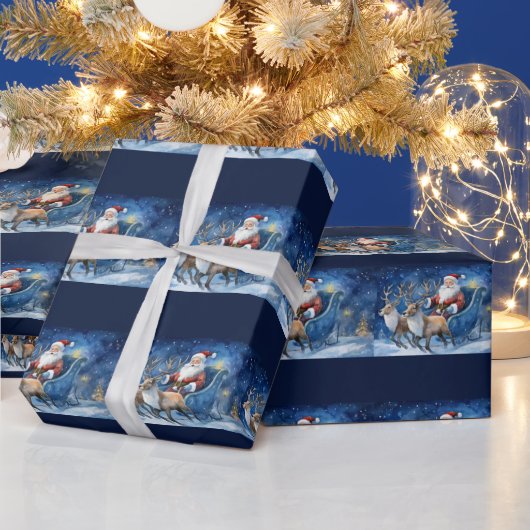 トナカイそり雪の風景とサンタクロース ラッピングペーパー (クリスマス)