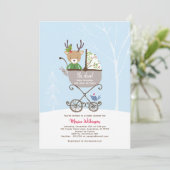 トナカイでベビーカー冬のホリデーベビーシャワー 招待状 (スタンド正面)