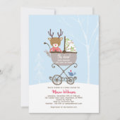 トナカイでベビーカー冬のホリデーベビーシャワー 招待状 (正面)