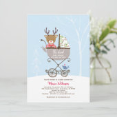 トナカイでベビーカー冬のホリデーベビーシャワー 招待状 (スタンド正面)