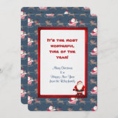 トナカイとそりを持つホリデーサンタクロース シーズンカード (正面/裏面)