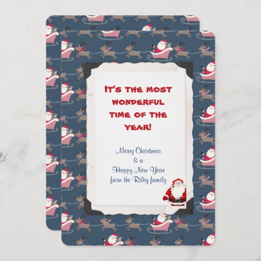 トナカイとそりを持つホリデーサンタクロース シーズンカード (正面/裏面)