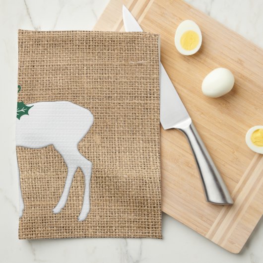 トナカイとのバーラップの質のメリークリスマス キッチンタオル (四つ折り)