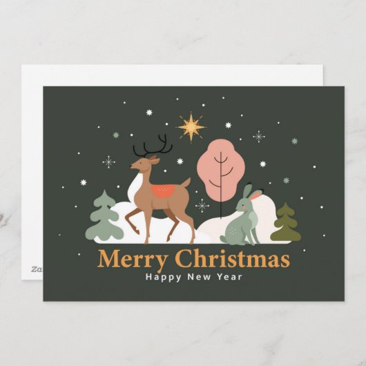 トナカイとウサギの穏やかなクリスマスイブ シーズンカード (正面/裏面)