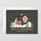 トナカイとウサギの穏やかなクリスマスイブ シーズンポストカード (正面/裏面)