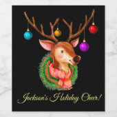 トナカイとオーナメントカスタムクリスマス ワインラベル (シングルラベル)