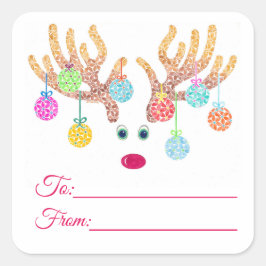 トナカイとオーナメントギフトラベル スクエアシール