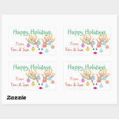 トナカイとオーナメントホリデープロダクトラベル 長方形シール (シート)