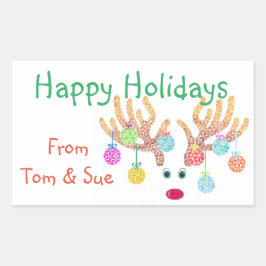 トナカイとオーナメントホリデープロダクトラベル 長方形シール