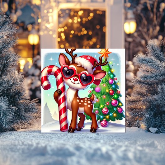 トナカイとキャンディーケーン＆クリスマスツリー シーズンカード