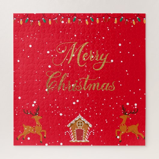 トナカイとキャンディーハウス – クリスマスの休日 ジグソーパズル (縦)