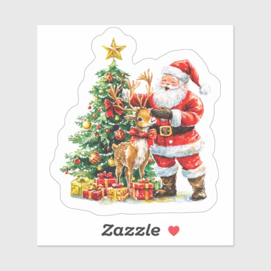トナカイとクリスマスを祝うサンタクロース シール (シート)