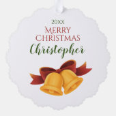 トナカイとクリスマスツリーを白にパーソナライズされた、 オーナメントカード (裏面)