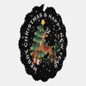 トナカイとクリスマスツリーパーソナライズされた, CHRISTMAS オーナメントカード (右)