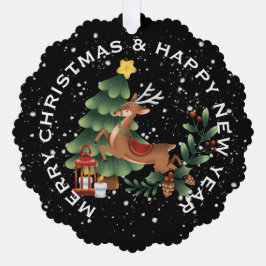 トナカイとクリスマスツリーパーソナライズされた, CHRISTMAS オーナメントカード