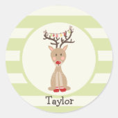 トナカイとクリスマスライト;ライトグリーン ラウンドシール (正面)