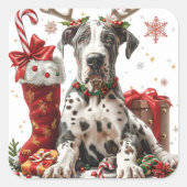 トナカイとグレートダン〔雄ジカの〕枝角とストッキング スクエアシール (正面)