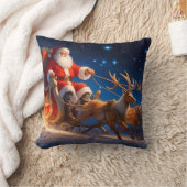 トナカイとゲレンデのおもちゃを届けるサンタ クッション (ブランケット)