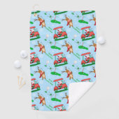 トナカイとゴルフをするサンタクロースのクリスマスパターン ゴルフタオル (インサイチュ)