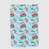 トナカイとゴルフをするサンタクロースのクリスマスパターン ゴルフタオル (正面)