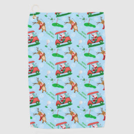 トナカイとゴルフをするサンタクロースのクリスマスパターン  ゴルフタオル