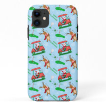 トナカイとゴルフをするサンタクロースのクリスマスパターン  