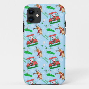 トナカイとゴルフをするサンタクロースのクリスマスパターン iPhone 11 ケース