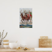 トナカイとサンタが配達のために出て行く ポスター (キッチン)