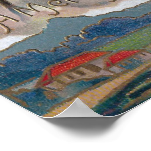 トナカイとサンタが配達のために出て行く ポスター (角)