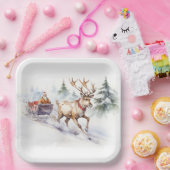 トナカイとサンタクロース ペーパープレート (パーティー)