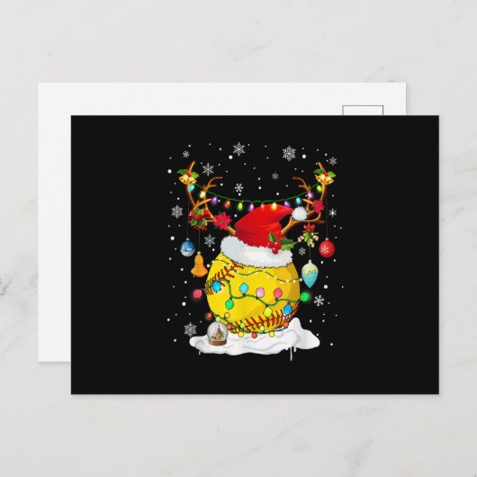 トナカイとサンタ帽 ソフトボール 面白い ソフトボール ママ シーズンポストカード (正面/裏面)